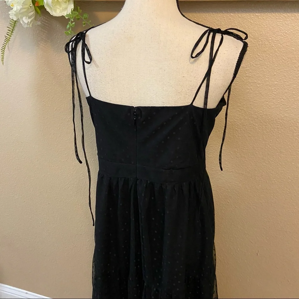 NWOT Lulus Romantic Spot Black Polka Dot Mesh Tiered Midi Dress - Picture 9 of 15